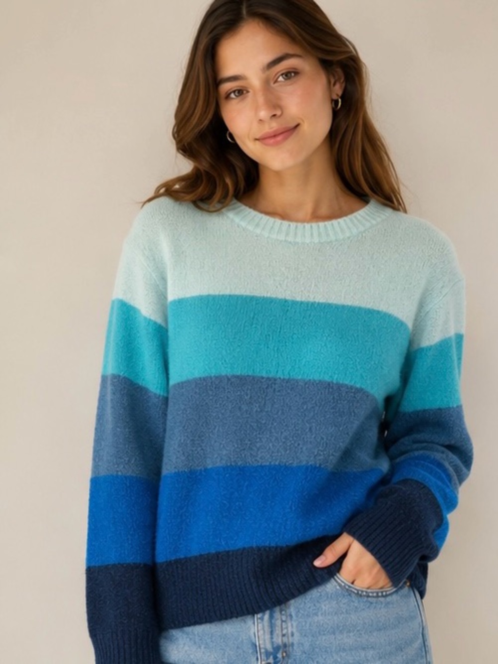Lord & Taylor Blue Striped Knit Sweater Size Small